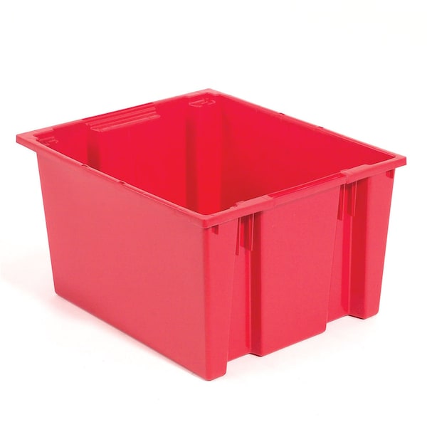 Stack & Nest Storage Container, 23-1/2 in L x 19-1/2 in W x 13 in H, Red, Polypropylene